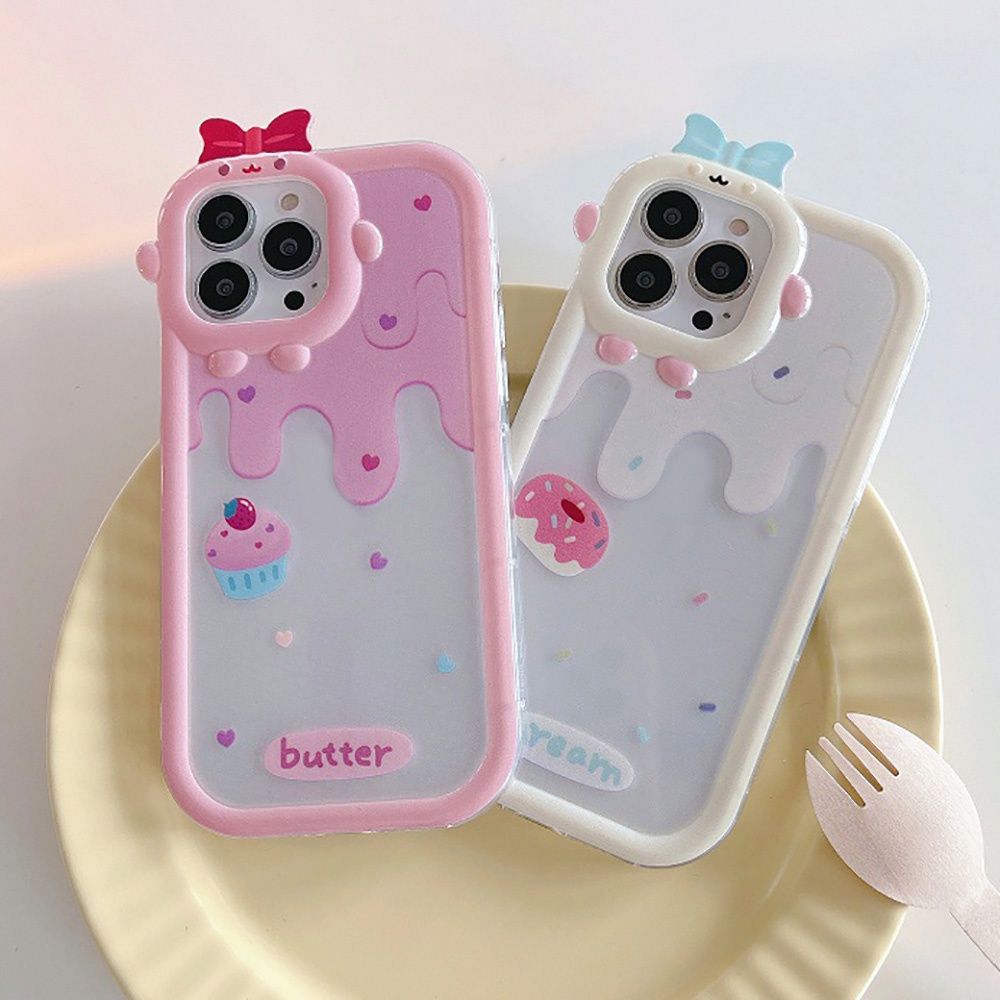 Soft Case Bening Desain Krim 3D Untuk iPhone 11 12 13 14 Pro Max 6s 6 Plus 7 8 Plus XR X XS Max SE 2020 2022 14 Plus