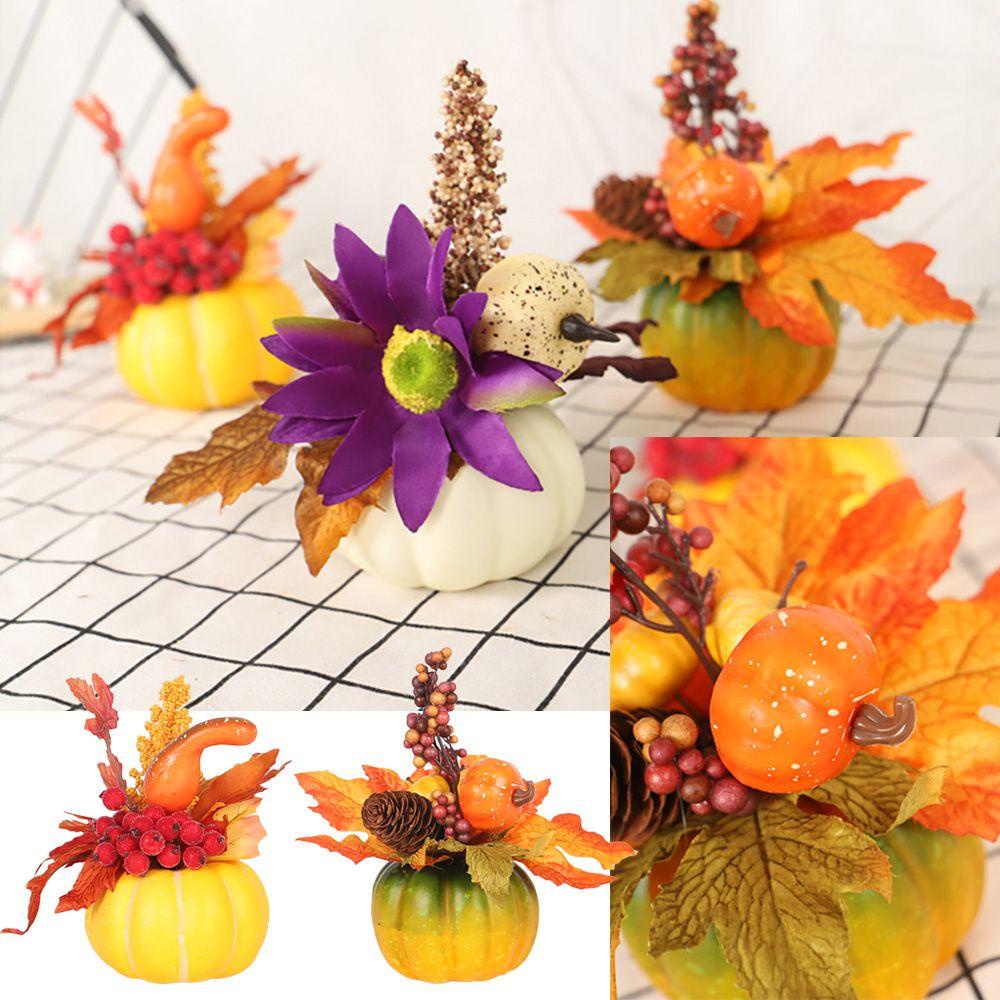 R-FLOWER Hadiah Bunga Labu Buatan Dekorasi Halloween Hiasan Desktop Daun Maple