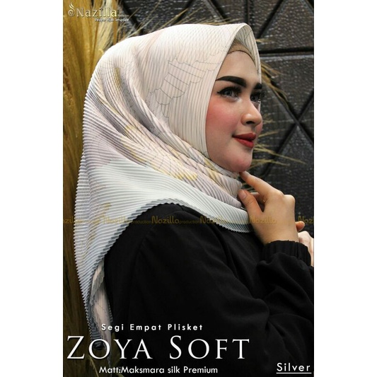 Jilbab Segi Empat Motif Plisket Polycatton Ori Nazilla-Ziya Silver