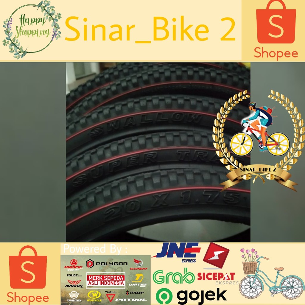 Ban Luar Sepeda 20 x 1.75 Merk Swallow Super Trac List Merah