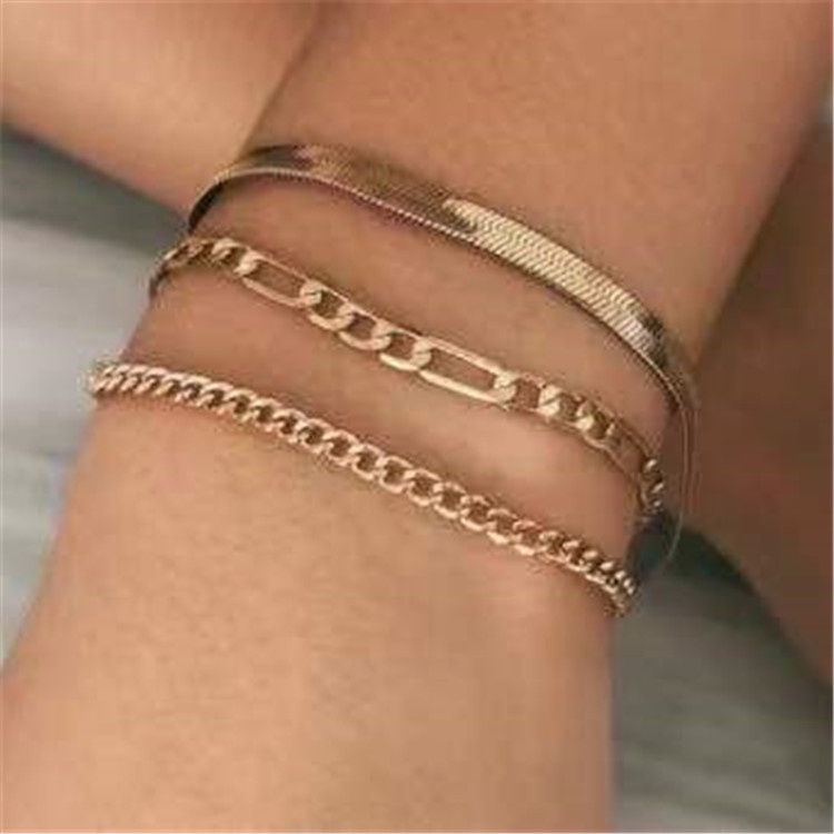 Gelang Rantai Multilayer Bentuk Geometris Gaya Retro