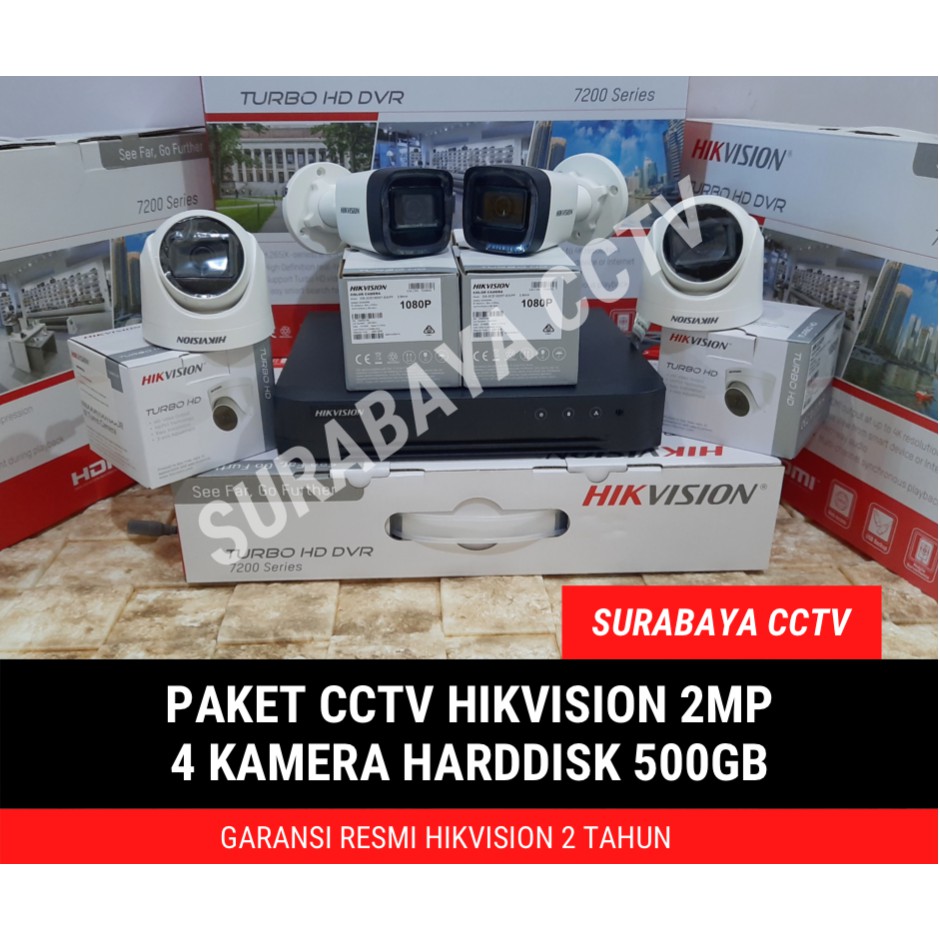 Paket Cctv Hikvision DVR 4 Channel 4 Kamera Fullset 1080P