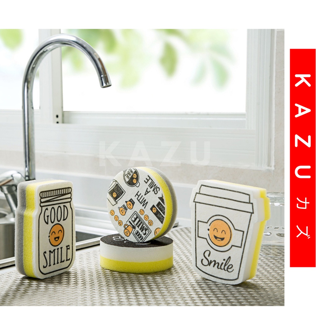 KAZU KHL254 Spons Cuci Piring Motif Lucu Kitchen Sponge Spon Karakter Smile Smiley Face