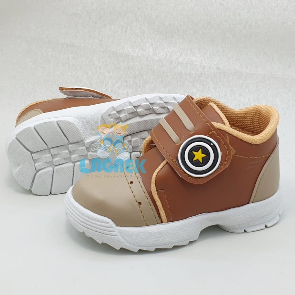 Sepatu Anak Laki Usia 4 Tahunan Size 29 - 30 COKLAT KREM - Sepatu Boots Anak Cowok Anti Licin Alas Karet