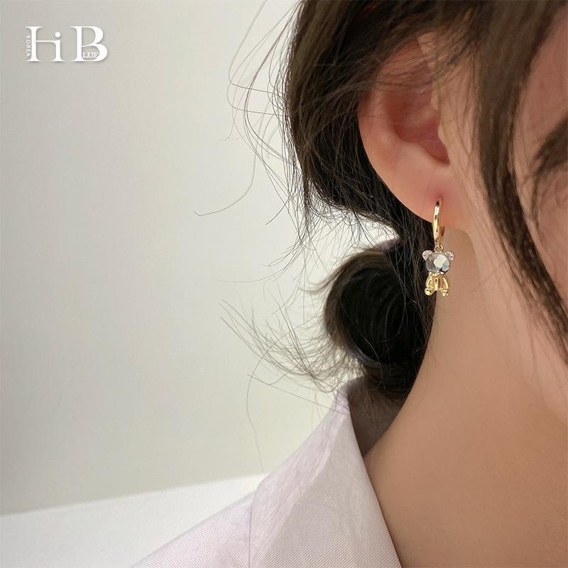 Anting Beruang Kristal Imitasi Bulat lady cute korea