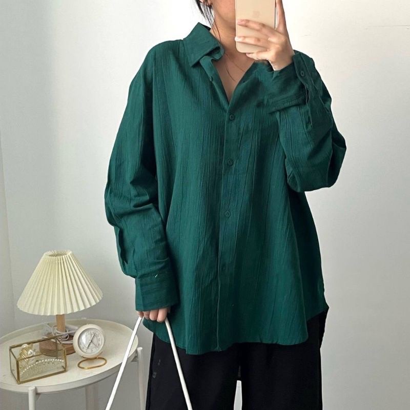 Kemeja Linen Crinckle Oversize Wanita - Suki Shirt