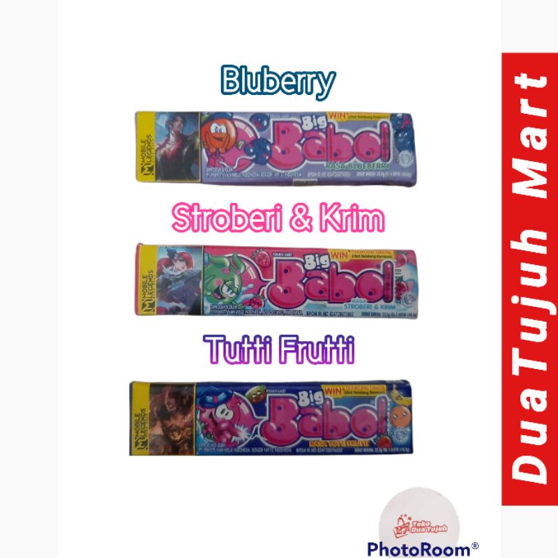 Big Babol Permen Karet 22,5gram 3 Rasa Bluberry/Strobery &amp; Krim/Tutti Fruti(isi 5 butir/stick)