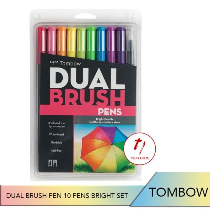 

kaligrafi-perlengkapan- tombow dual brush pen 10 pens bright set -perlengkapan-kaligrafi.