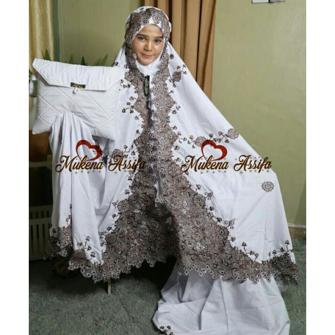 MUKENA PUTIH COKLAT SET TAS MUKENA BORDIR PADANG BUKITTINGGI
