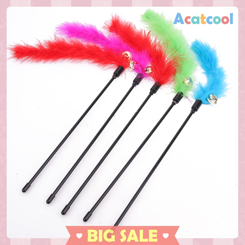 5pcs Cat Kitten Pet Teaser Turkey Feather Interactive Stick Toy Wire Chaser