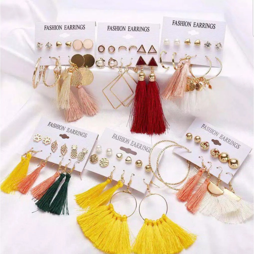 ANTING TUSUK SET / ANTING FASHION RETRO WANITA / ANTING KOREA ISI 6 PASANG