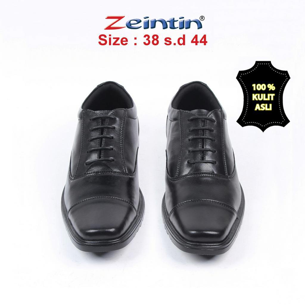 Zeintin - Sepatu Pantofel Pria Big Size Bahan Kulit Sapi Asli Hitam Mengkilap Terbaru Sepatu Pantofel Original Zeintin AJ