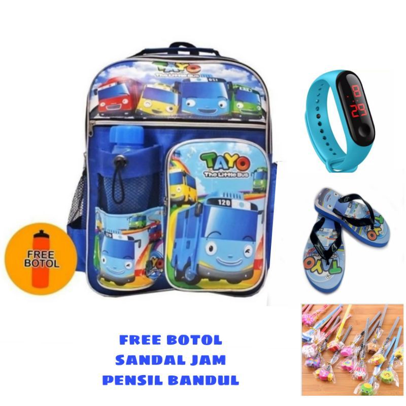 tas karakter tayoo gratis botol+jam tangan+sandal