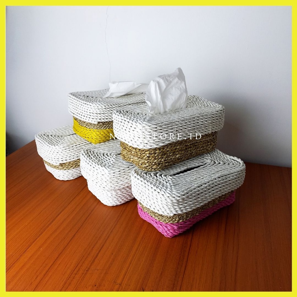 (NEW PRODUCT) KOTAK TISU / TEMPAT TISU ANYAMAN SEAGRASS WARNA KOMBINASI 25 X 15 X10 CM