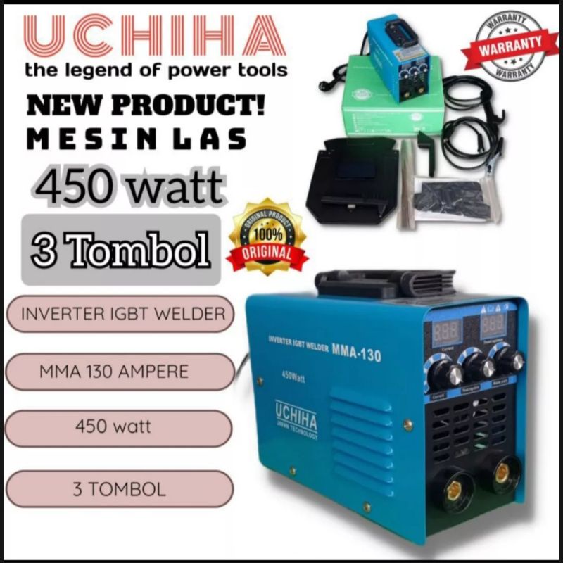 Mesin Las travo (Inverter) Uchiha MMA 130.A 450 watt Fullset Lengkap Original