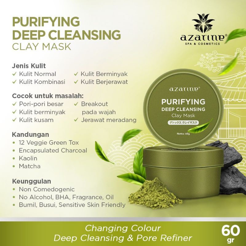 AZARINE Purifying Deep Cleansing Clay | Blackhead Remover Mask 60gr | Masker Komedo