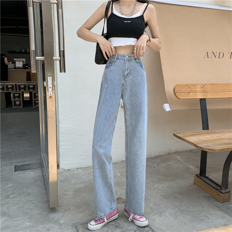 Biru muda new celana jeans panjang wanita high waist boyfriend murah