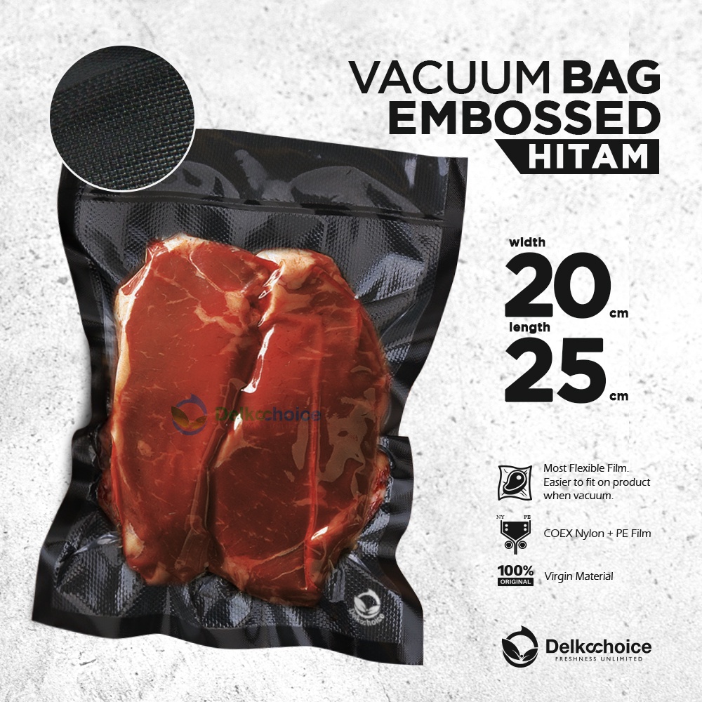 PLASTIK VAKUM / VACUM / VACUUM BAG EMBOS EMBOSSED HITAM 20x25 DELKOCHOICE