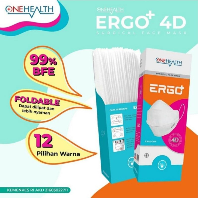 MASKER ERGO 4 D ONE HEALTH ISI 10 PCS/ MASKER ONE HEALTH ERGO 4 D ISI 25 PCS