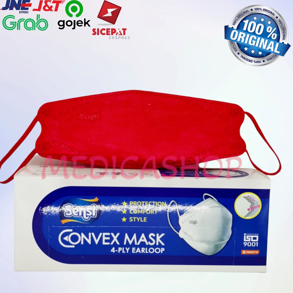 Masker medis Sensi 4ply convex MERAH 1 box