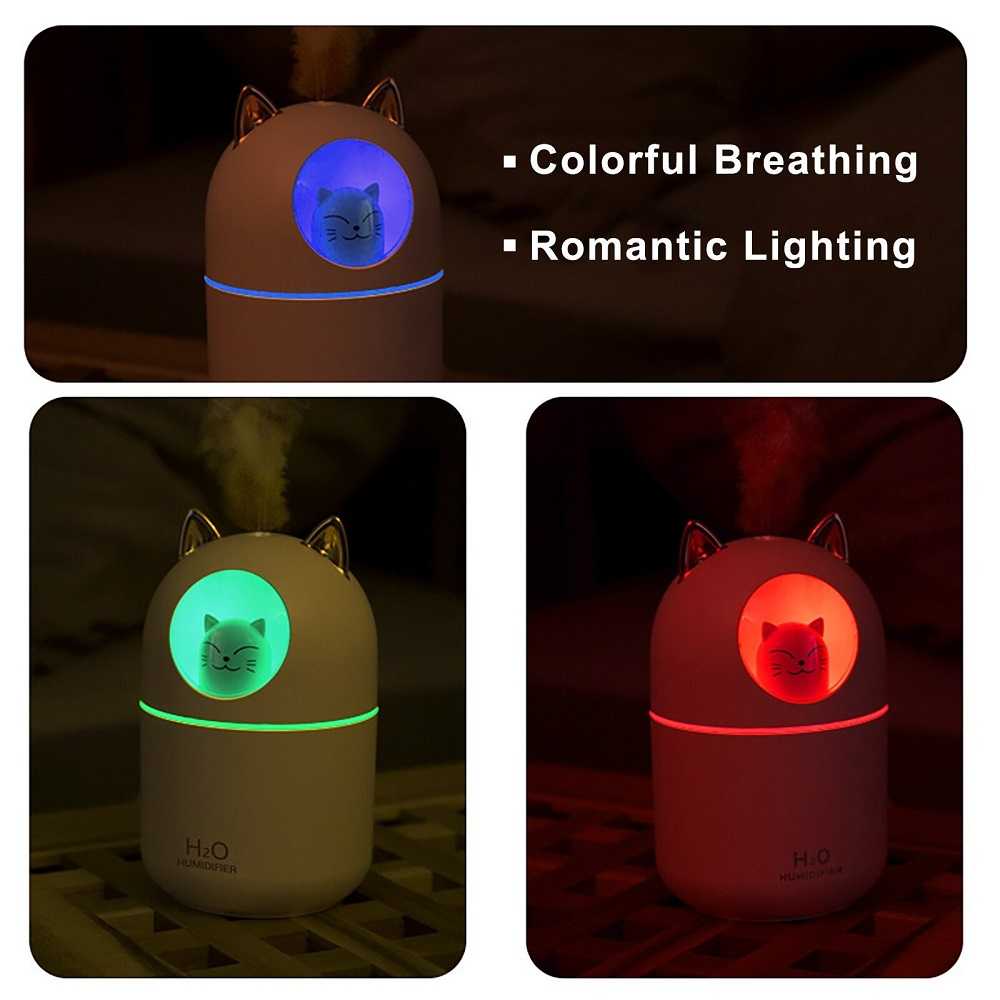 Humidifier 300ml Pelembab Udara Diffuser Bentuk Kucing Gemoy Unik Lucu Cute Cat