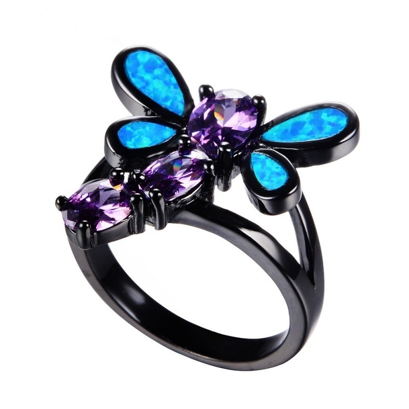 New style ring personalized dragonfly shape diamond opal female ring