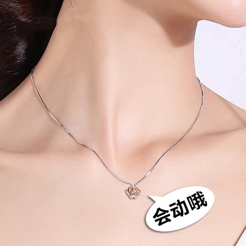 [Ready Stock]Fashion 925 Silver Plated Simple Crown Pendant Necklace