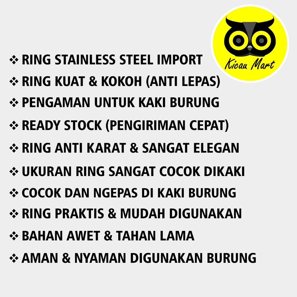 RING KAKI BURUNG STAINLESS STEEL IMPORT 10 MM RING GELANG KAKI BURUNG AYAM SERAMA BETINA RCS10M