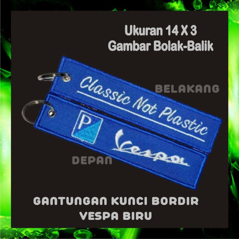 Gantungan Kunci Motor Mobil Rumah Keychain Keytags Bordir Bolak-Balik Logo Vespa