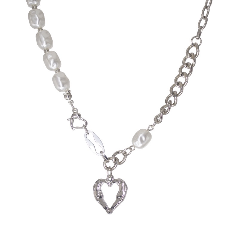 Hollow Love Pearl Stitching Design Necklace Female Trend Clavicle Chain