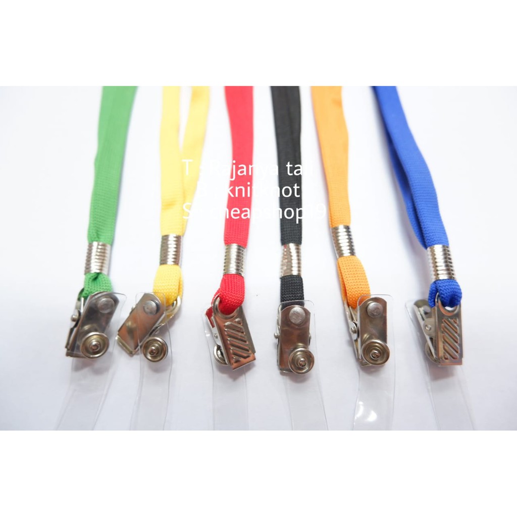 

Tali ID card Tali sepatu 1 cm Jepit garis + Plastik lipat