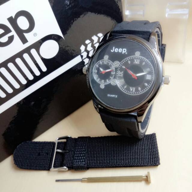 Jam Tangan Pria Jeep 2 Mesin free Tali Canvas
