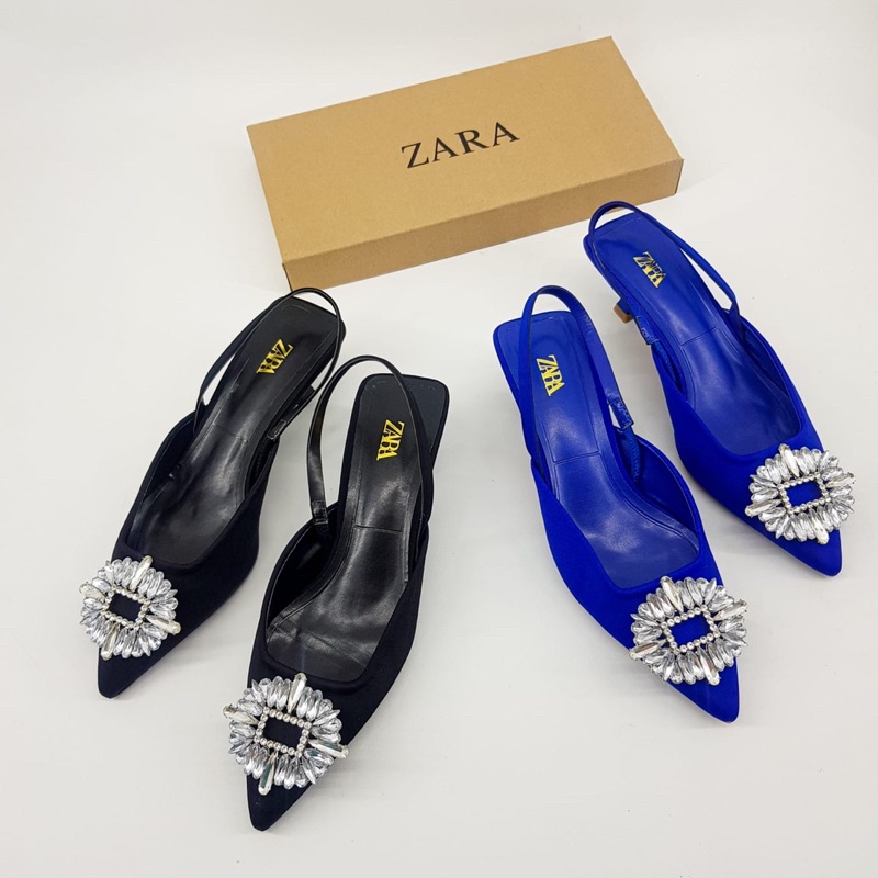 Short heels 3cm stripe back by Zara glass gasper suede import high quality fashion sandals sepatu wanita hak tinggi tali belakang bludru sandal pesta casual dailyshoes