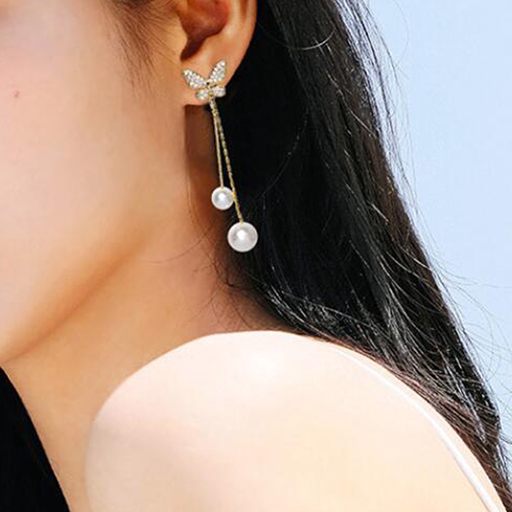 Hu Hu Hu Hu Hu Alat Bantu Pasang Kacamata♡ 1 Pasang Anting Tusuk Gantung Wanita Desain Kupu-Kupu Hias Mutiara Imitasi Untuk Banquet