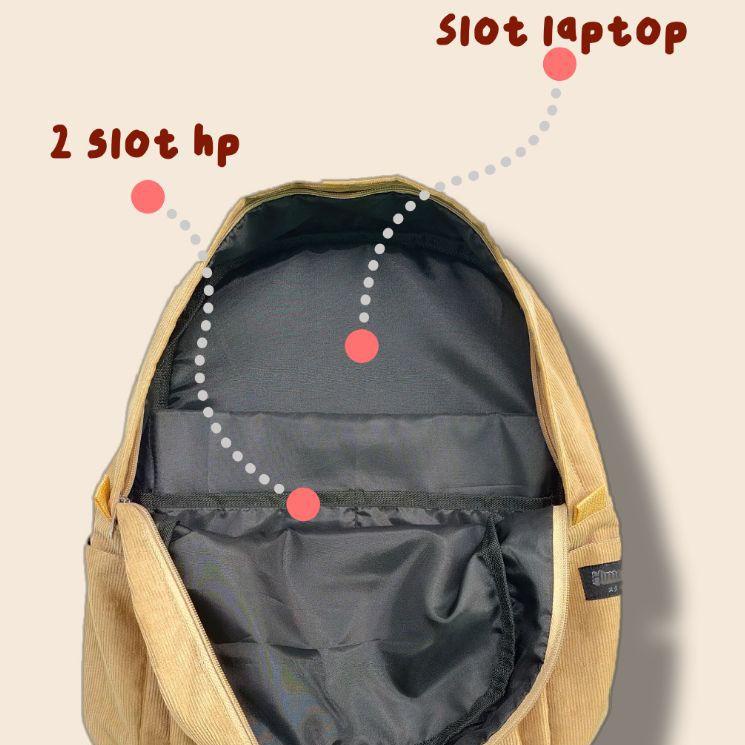 Menarik.. Himeku OOGIE PIN Backpack Corduroy Tas Ransel Tas Sekolah Tas Gendong