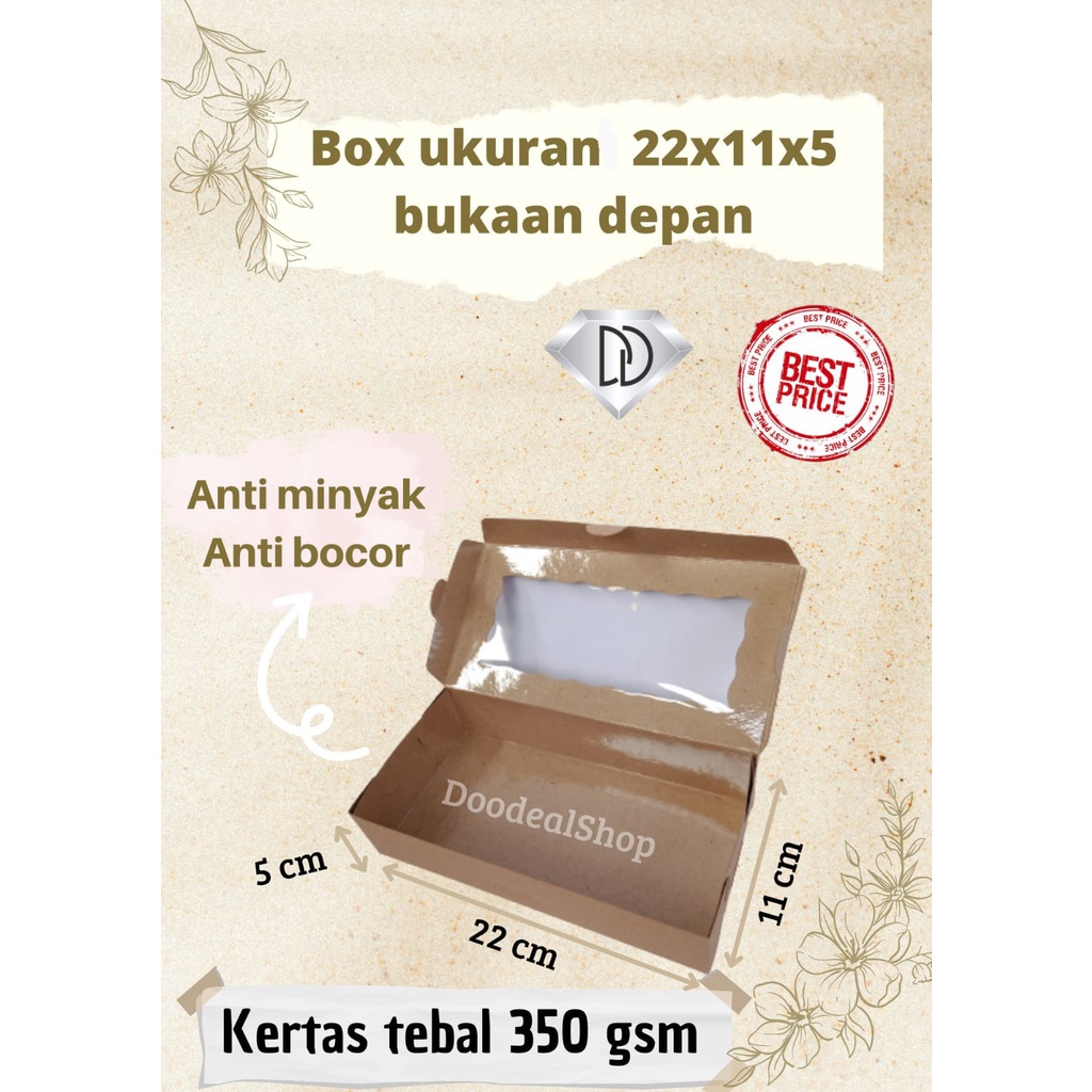 1pak=10 pcs Bukaan Depan DUS KUE 22x11x5 DUS KUE BROWNIES Laminasi dalam, DUS KUE COD DUS DONAT DUS 
