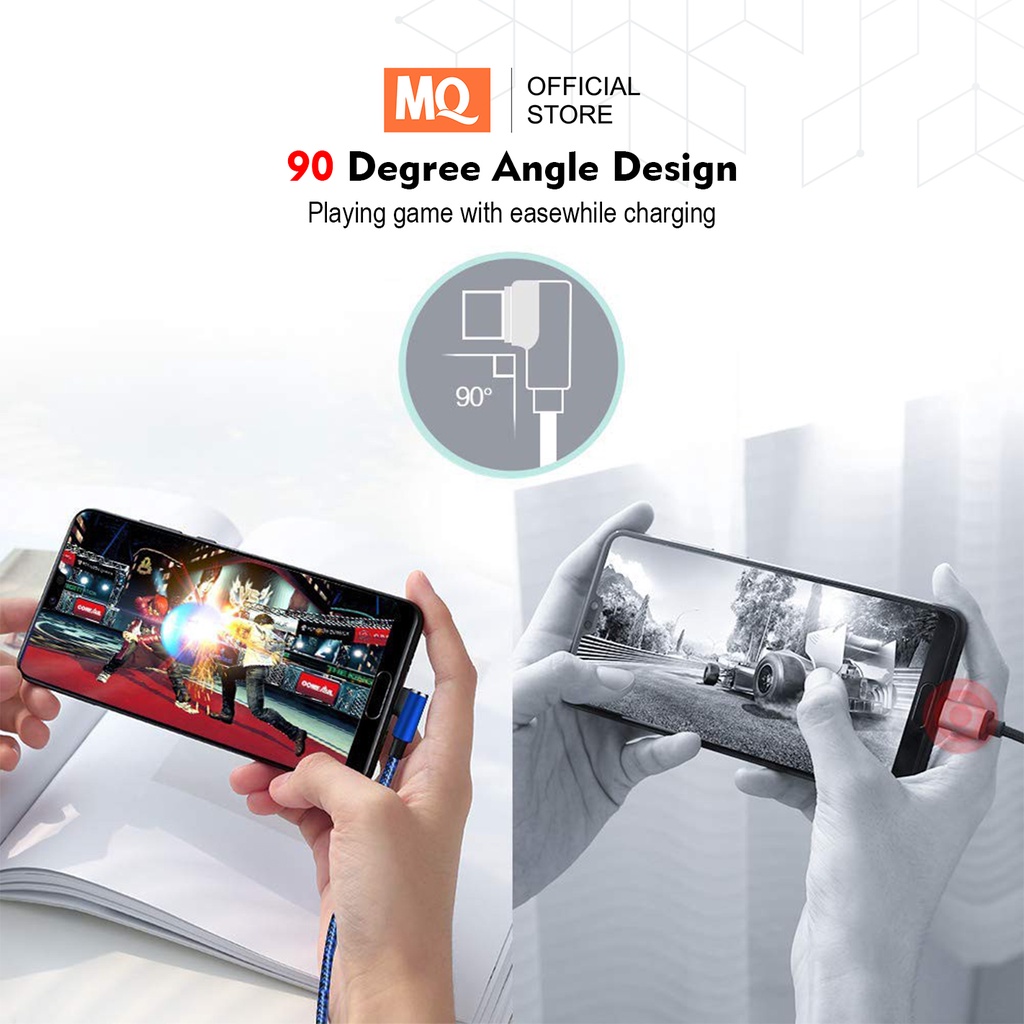 MQ Kabel Data Charger L Gaming series Type C Micro USB Lightning Fast Charging 90 derajat MQ-CB03
