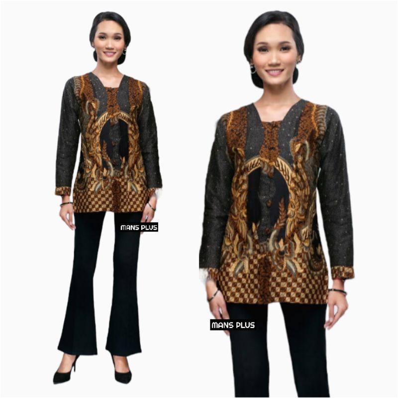 Blouse Wanita Jumbo 4L-5L Atasan Batik Wanita Lengan Panjang Big Size XXXL Seragam Batik NDR