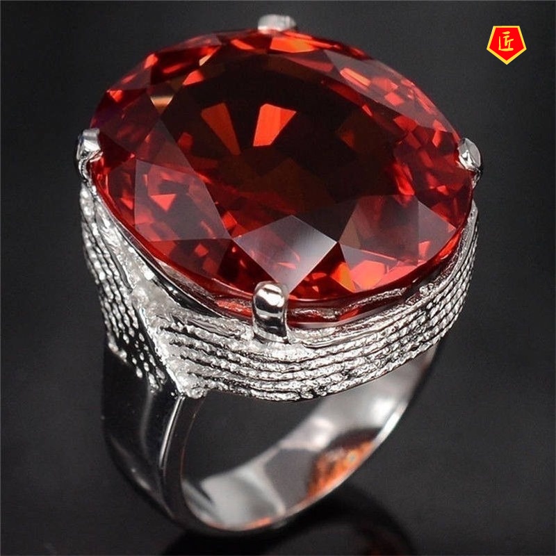 [Ready Stock]Exaggerated Inlaid Red Gemstone Ring