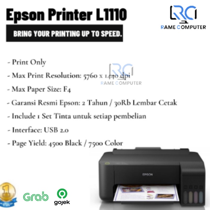 Epson Printer L1110 Print Only INFUS PABRIK LENGKAP 4 SET TINTA ORIGINAL 003