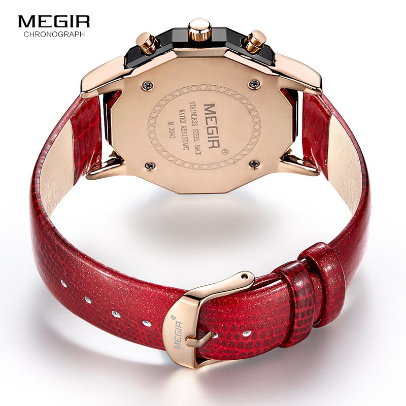 MEGIR 2042 Jam Tangan Wanita Analog Chronograph Tali Kulit WATCHKITE WKOS