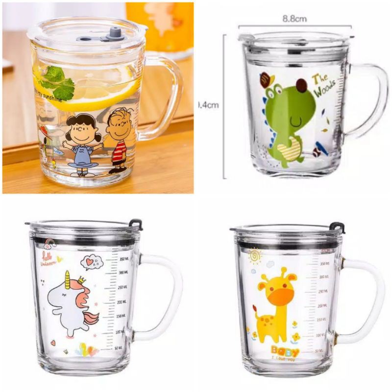 GELAS KACA ANAK - GELAS JUS / SUSU - TERMASUK SEDOTAN SILICON