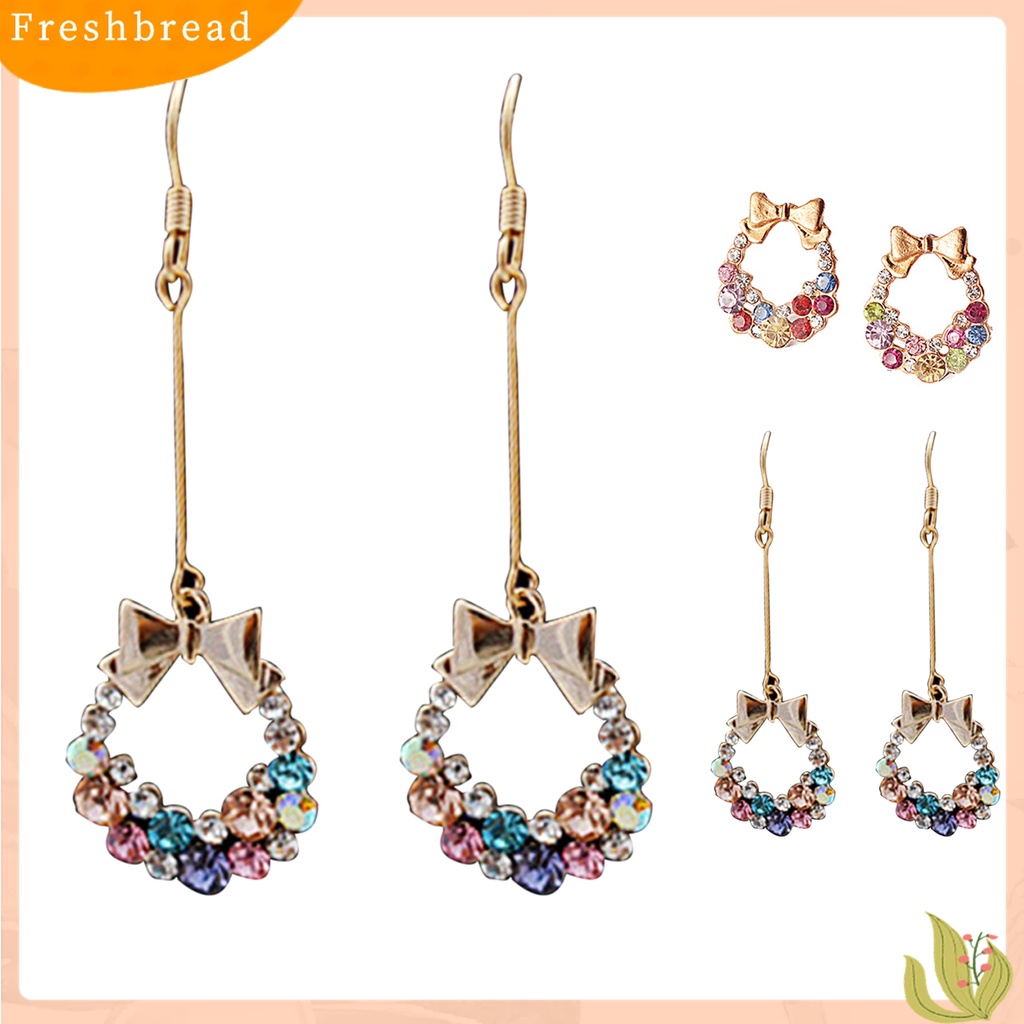 Terlaris Colorful Rhinestone Drop Earrings Bow Women Circle Hook Earrings Stud Earrings Fashion Jewelry
