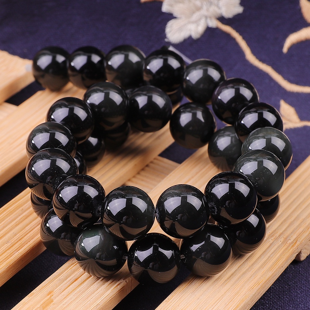 Manik-manik Batu Obsidian Hitam Alami Bentuk Bulat Ukuran 4 / 6 / 8 / 10 / 12mm Untuk Membuat Perhiasan Gelang Kalung DIY