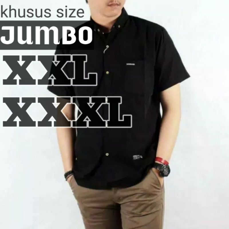 Kemeja Pria Lengan Pendek Baju Cowok Polos Putih Hitam Kasual jumbo Big Size Kerja Kantor Murah