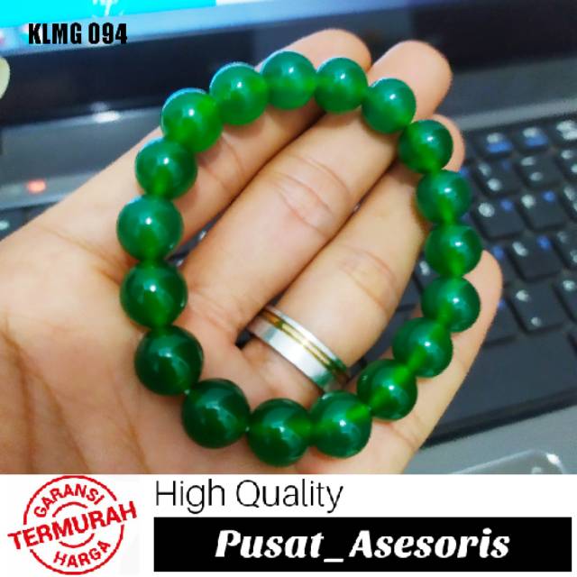 Original Stone Gelang Batu Giok Taiwan Asli Giok Hijau Bulat 10 Mm Original Green Jade Pria Wanita