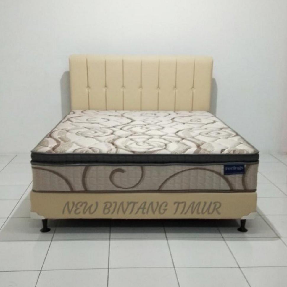 TERLARIS  Spring Bed Romance Feelings Plush Top 160 x 200 HB Romeo Cream Full Set TERBARU