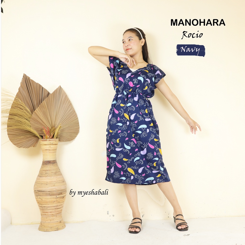 Daster Manohara Bali LD 105 cm / Dress Bali manohara motif Kekinian Murah dan Nyaman-ROCIO NAVY