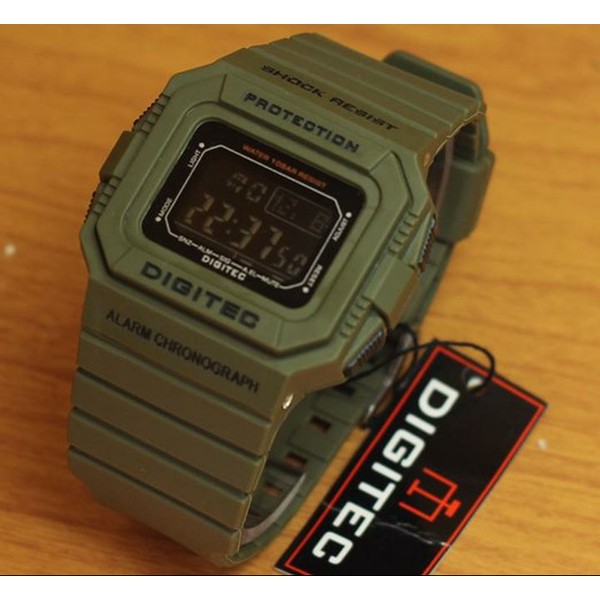 JAM TANGAN PRIA ANTI AIR DIGITEC SQUARE ORIGINAL GREEN ARMY