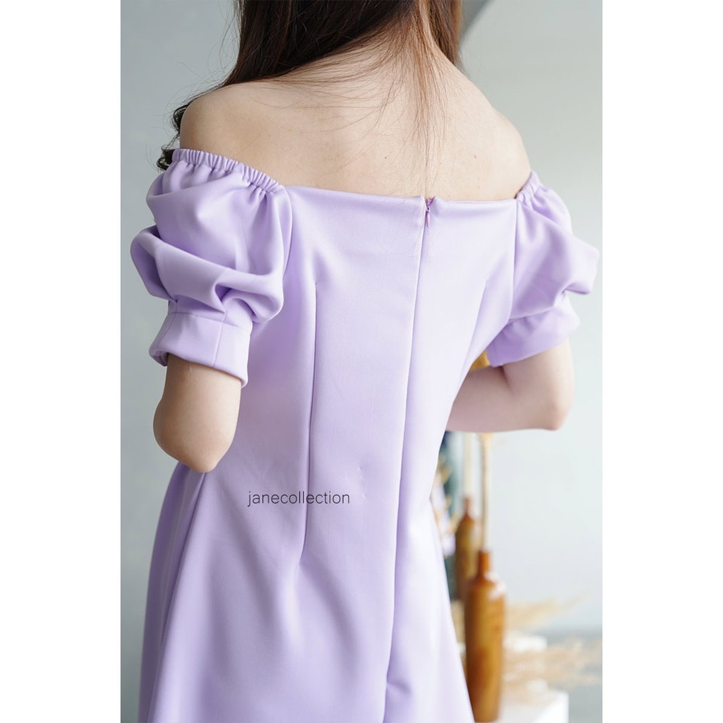 JANE COLLECTION || Dress Sabrina Wanita Square Neck Lengan Balon Dress Takara Hitam Putih Lilac Pink